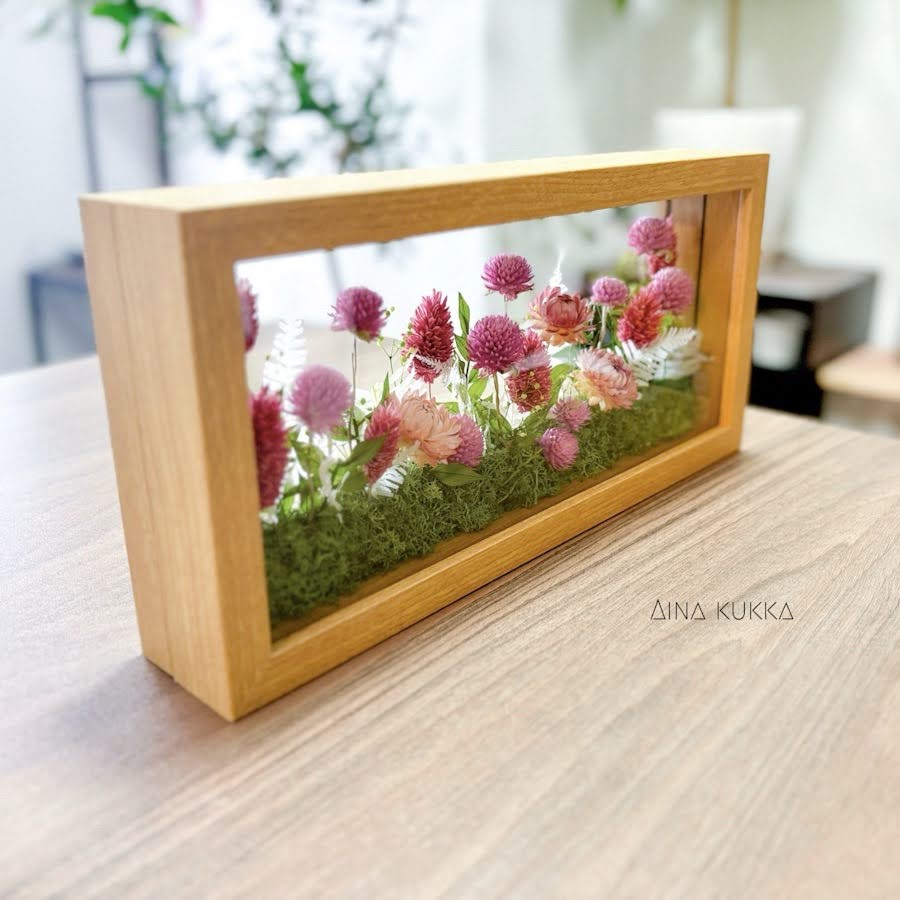 [ガラスフレームアレンジ/L]ナチュラルピンクガーデン